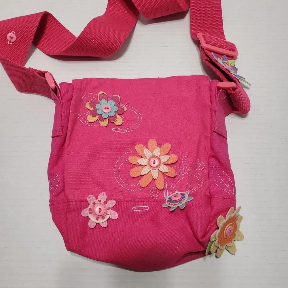 American‎ Girl Pink Crossbody Shoulder Messenger Bag Floral Felt Flowers Kids